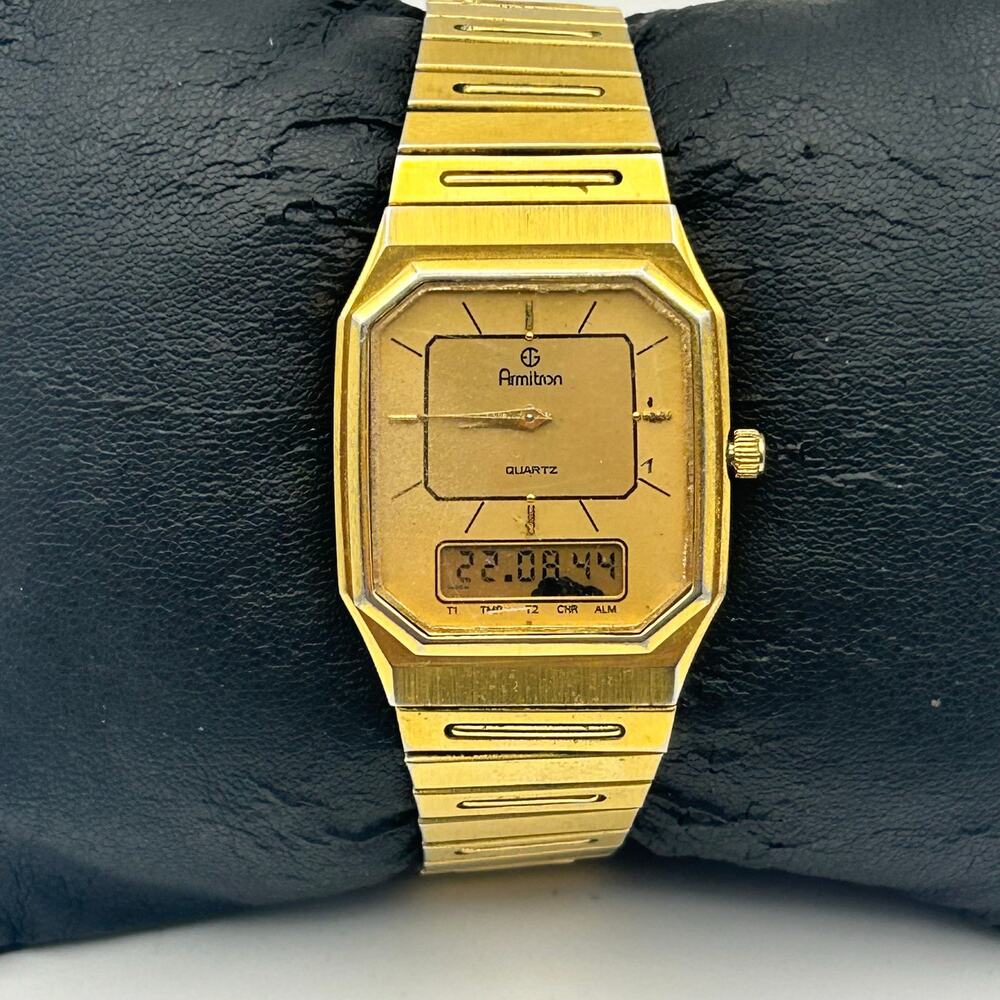 Armitron Gold Tone Octagonal Case Analog-digital Watch Working New Battery